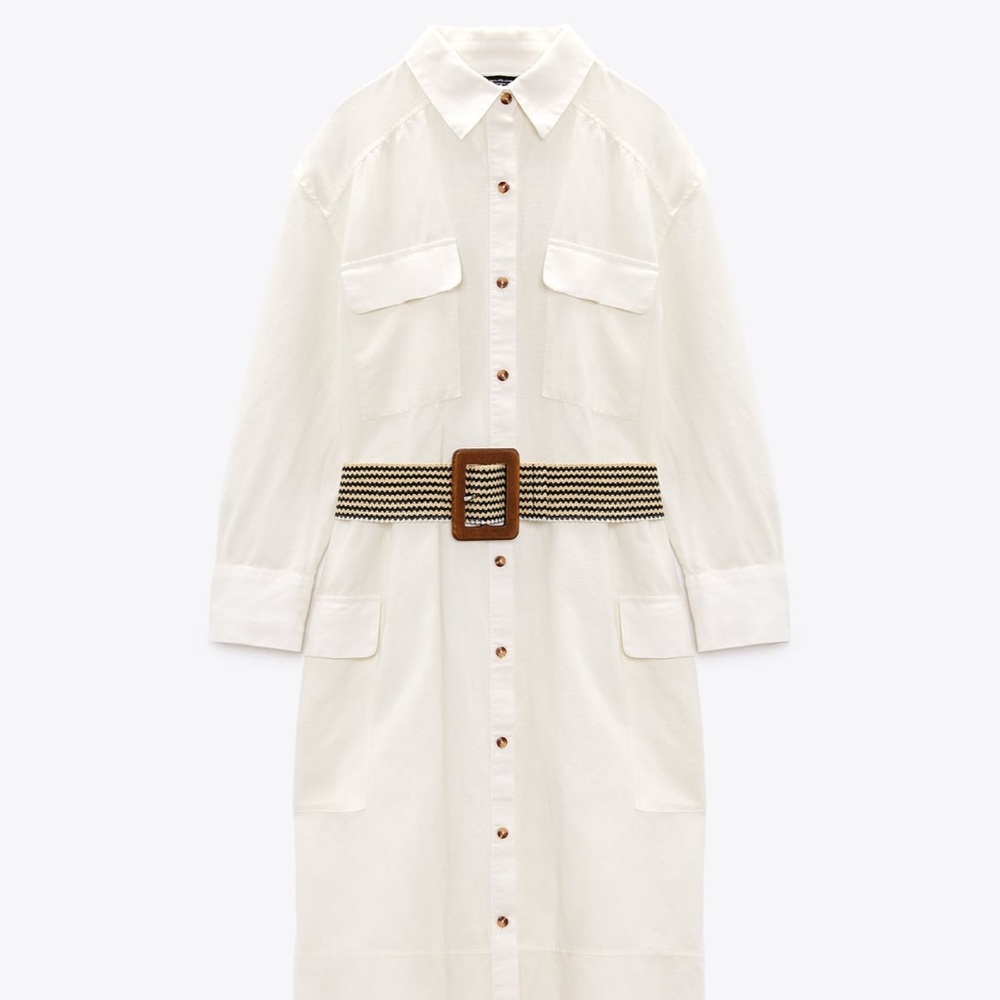 Zara Linen Blend Belted Dress